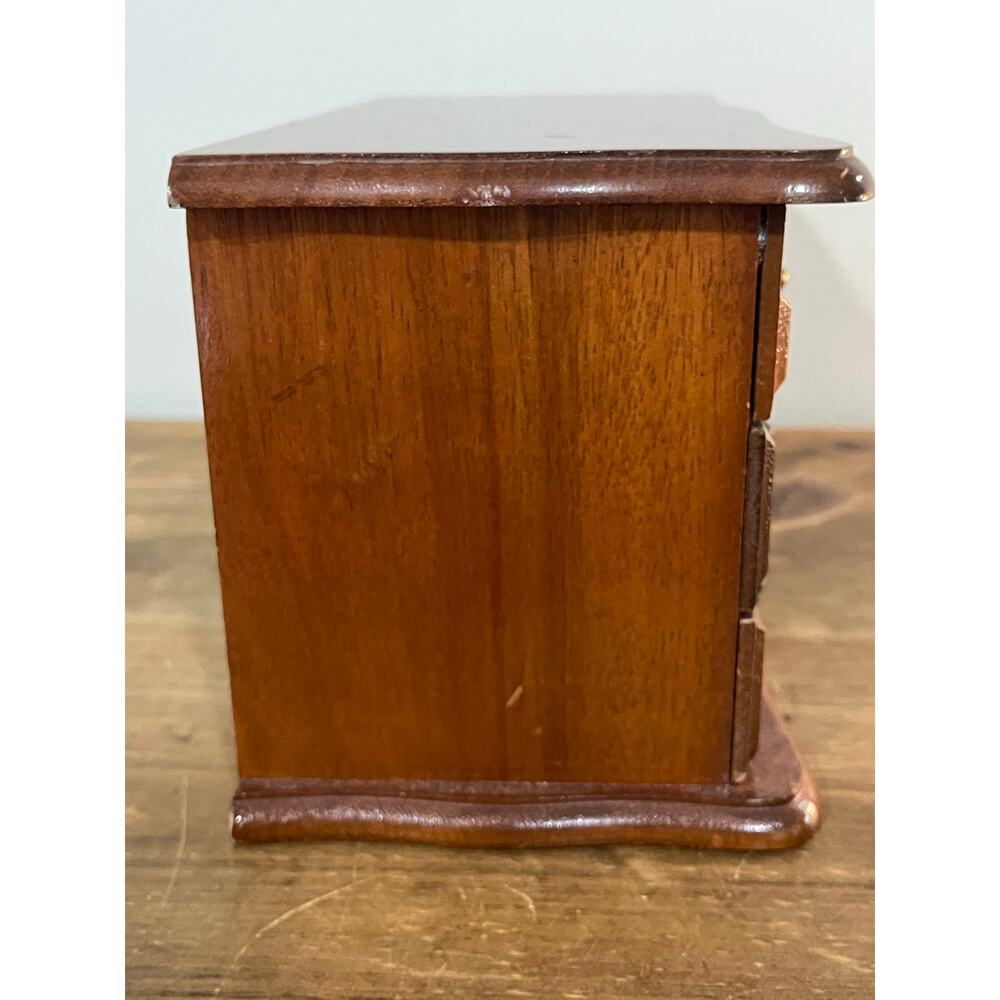 Vintage Wooden Jewelry Box Chest with Mirror 3 Drawers Felt Lined Ring Storage - Picture 10 of 16